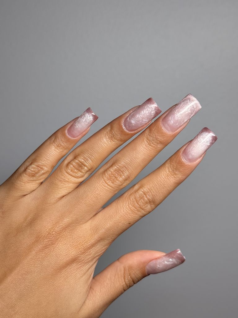Pearl pink chrome nails by MB Nails