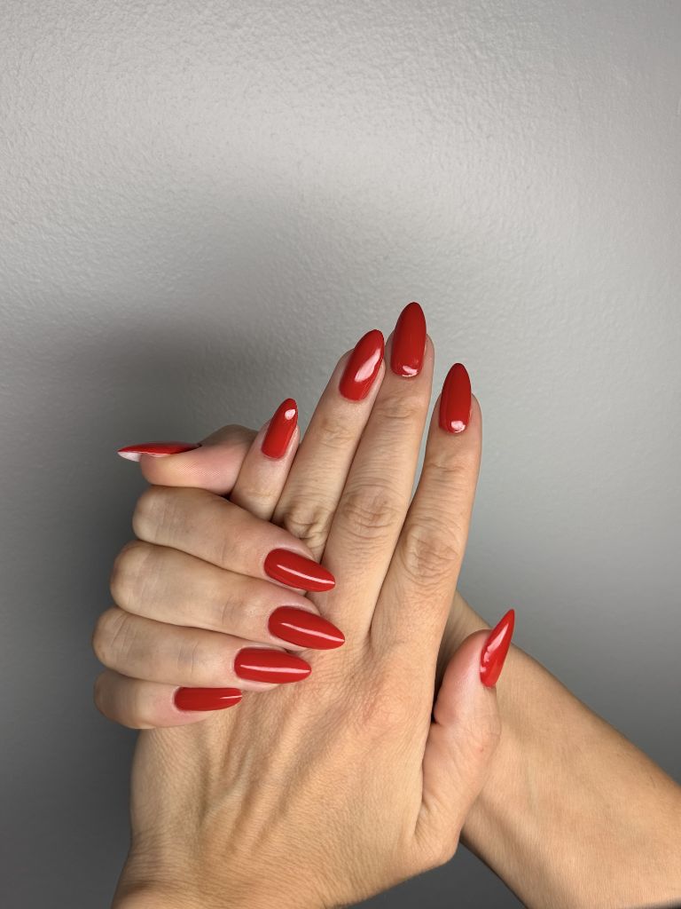 Classic red almond nails