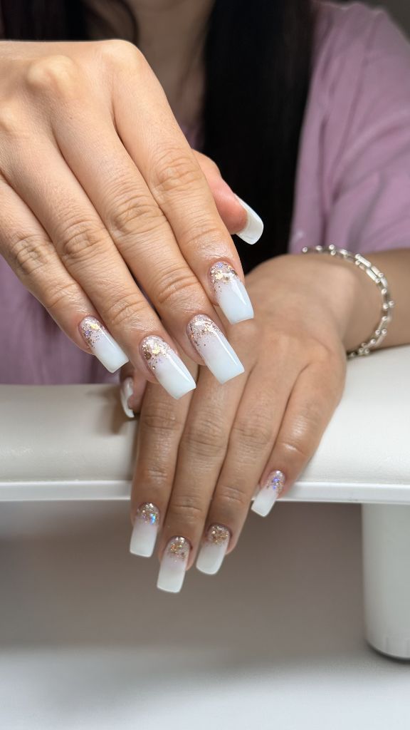 White glitter ombre nails